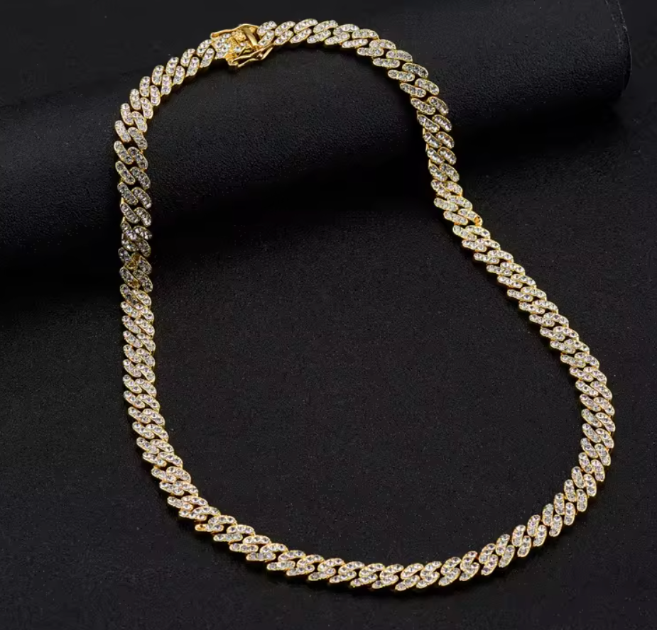 Rounded Straight Edge Cuban Link Chain Necklace - Snap Buckle
