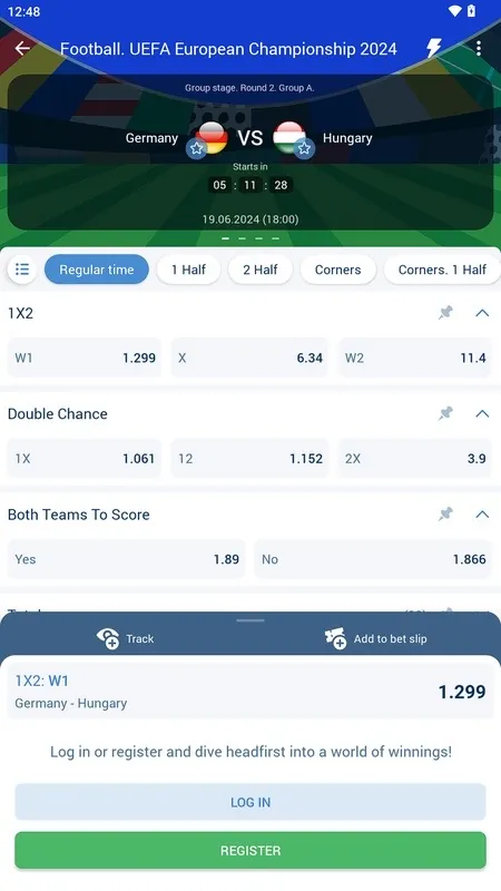 مباراة مباشرة باحتمالات متحركة في تطبيق وان اكس بت 1xBet
