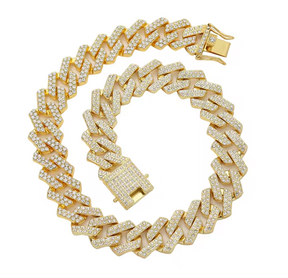 Wide Straight Edge Cuban Link Chain Necklace - Snap Buckle