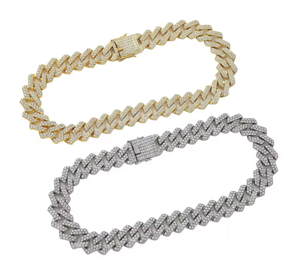 Wide Straight Edge Cuban Link Chain Necklace - Snap Buckle