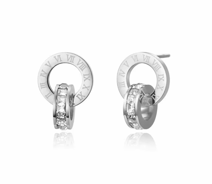 Diamond Roman Numeral Earrings